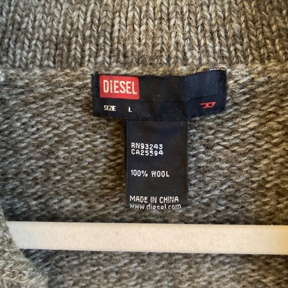 DIESEL Zip Sweater Wool Olive Green Men's L - Picture 12 of 12